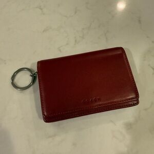 Rare Vintage Never Been Used Coach Burgundy Leather Key Card Holder w/ Key Ring